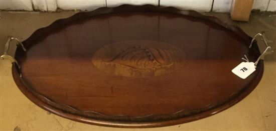 Mahogany shell inlaid oval tray